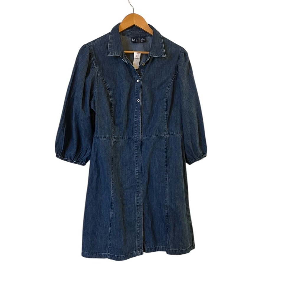 GAP for Good Balloon Sleeve Button Down 100% Cotton Blue Denim Dress, L